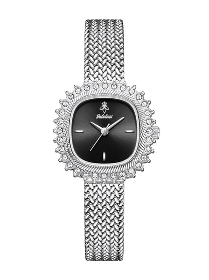 Luxury Sunflower Patterned Bezel Square Quartz Movement Watch