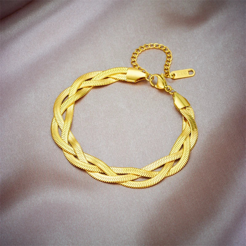 Crossover Snake Chain Necklace Bracelets Jewelry Set