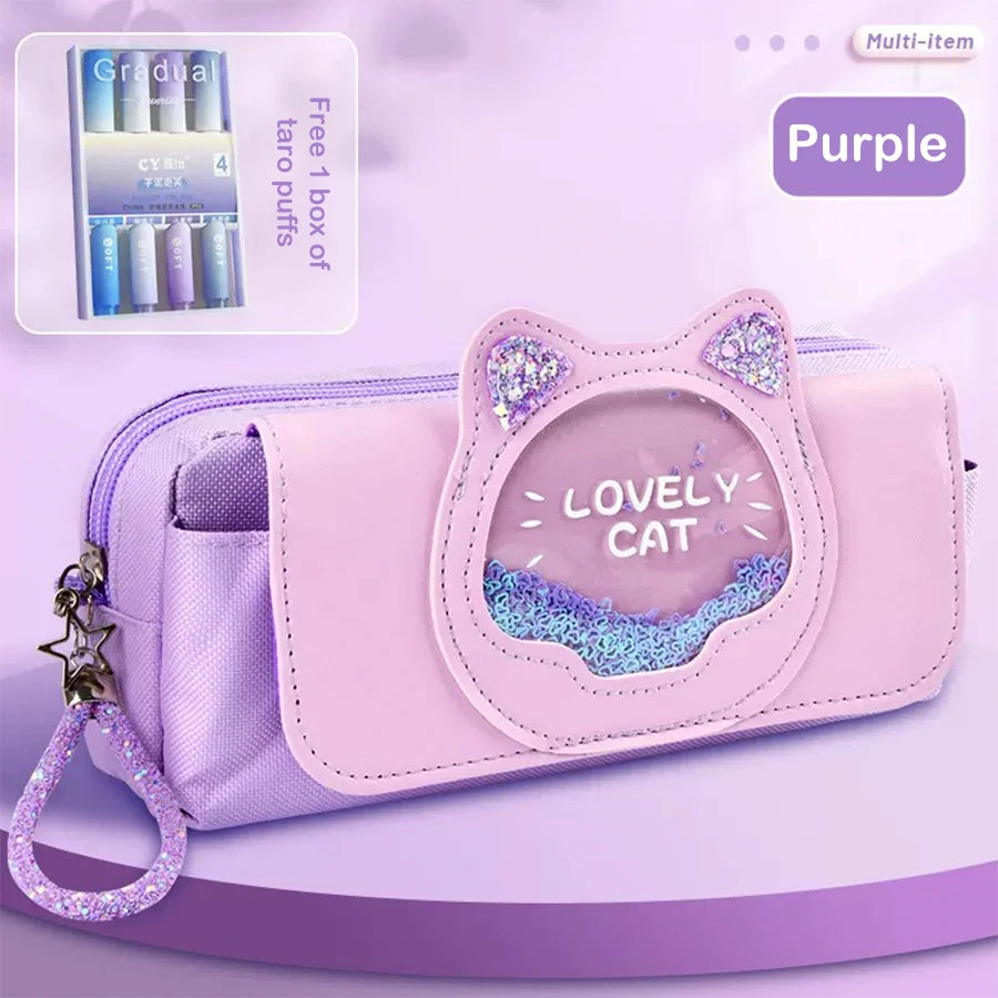 Kawaii Quicksand Pencil Case Large Capacity Multifunctional Pen Box