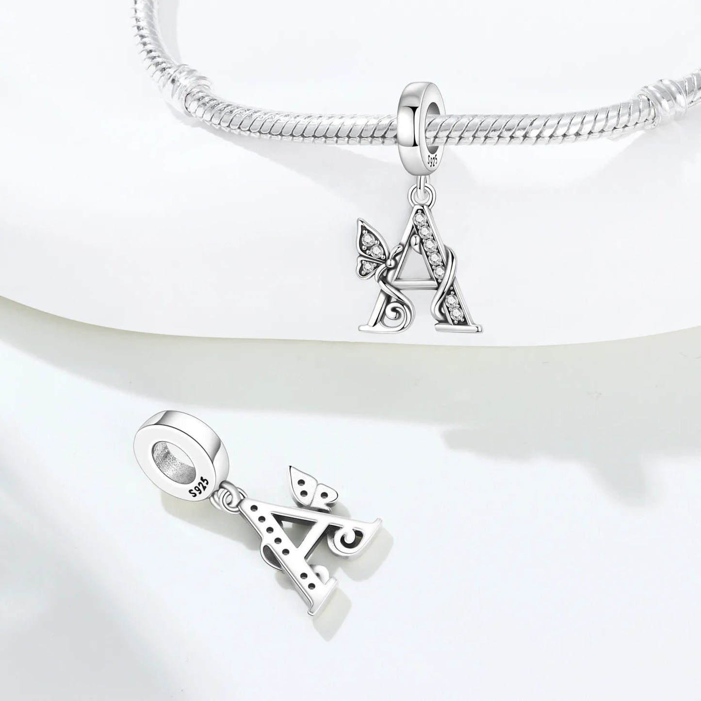 925 Sterling Silver Zircon Butterfly Letter Bracelet