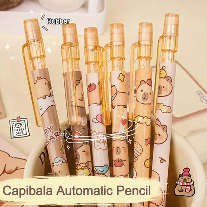 6pcs 0.5mm Capybara Mechanical Pencil Press with Eraser Propelling