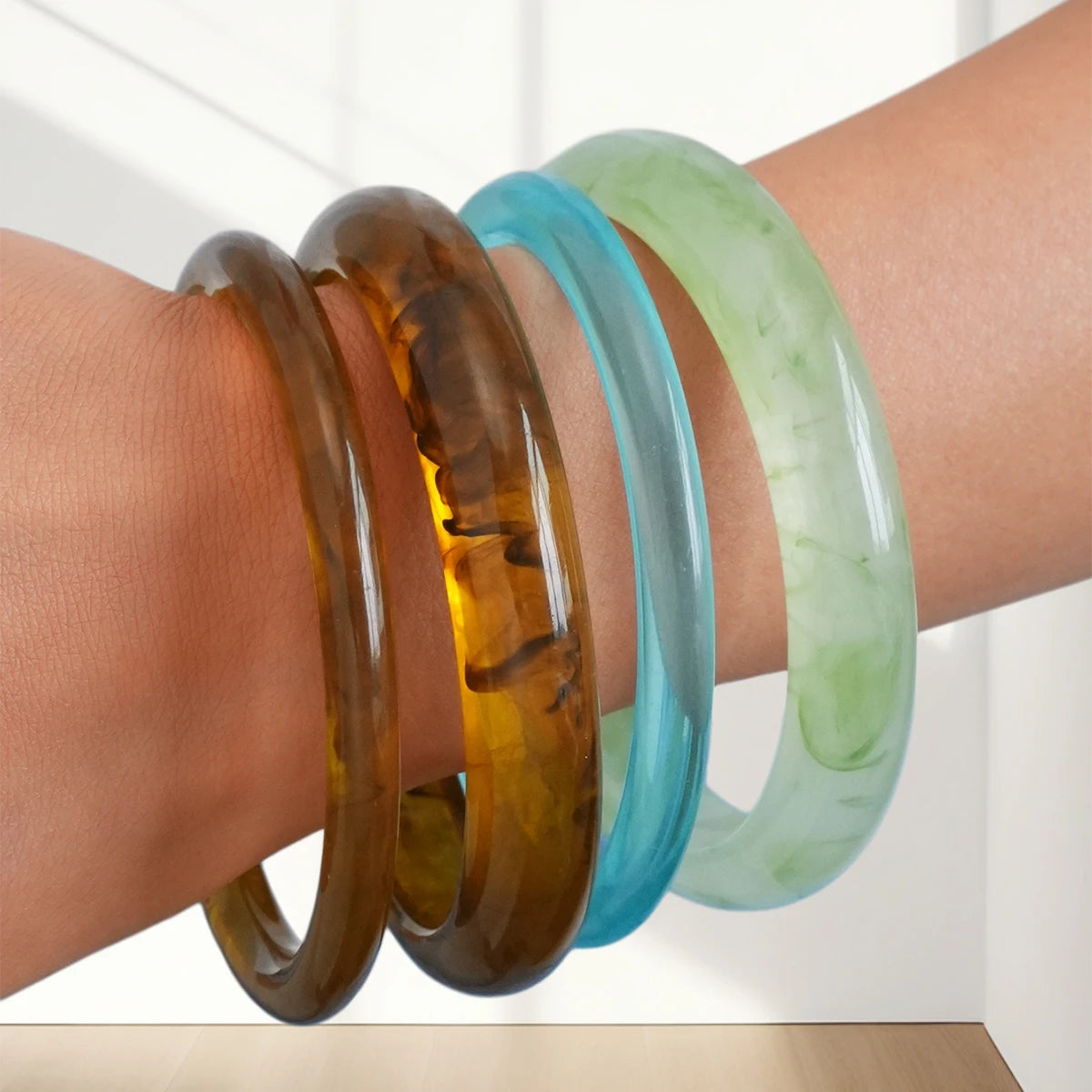 Vintage Resin Acrylic Bangle Korean Texture Charms Cuff Bangles Bracelets Set