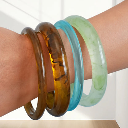 Vintage Resin Acrylic Bangle Korean Texture Charms Cuff Bangles Bracelets Set