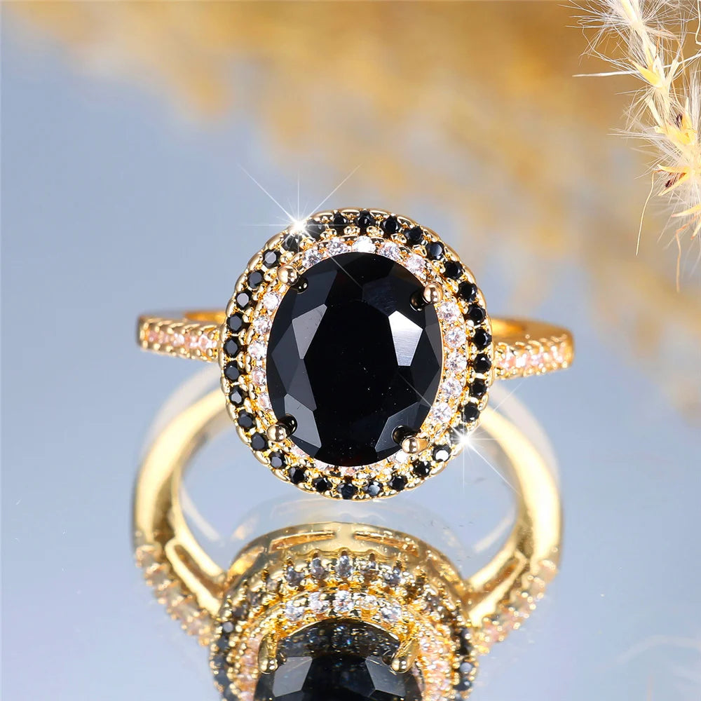 Luxury Black Zircon Stone Oval Rings