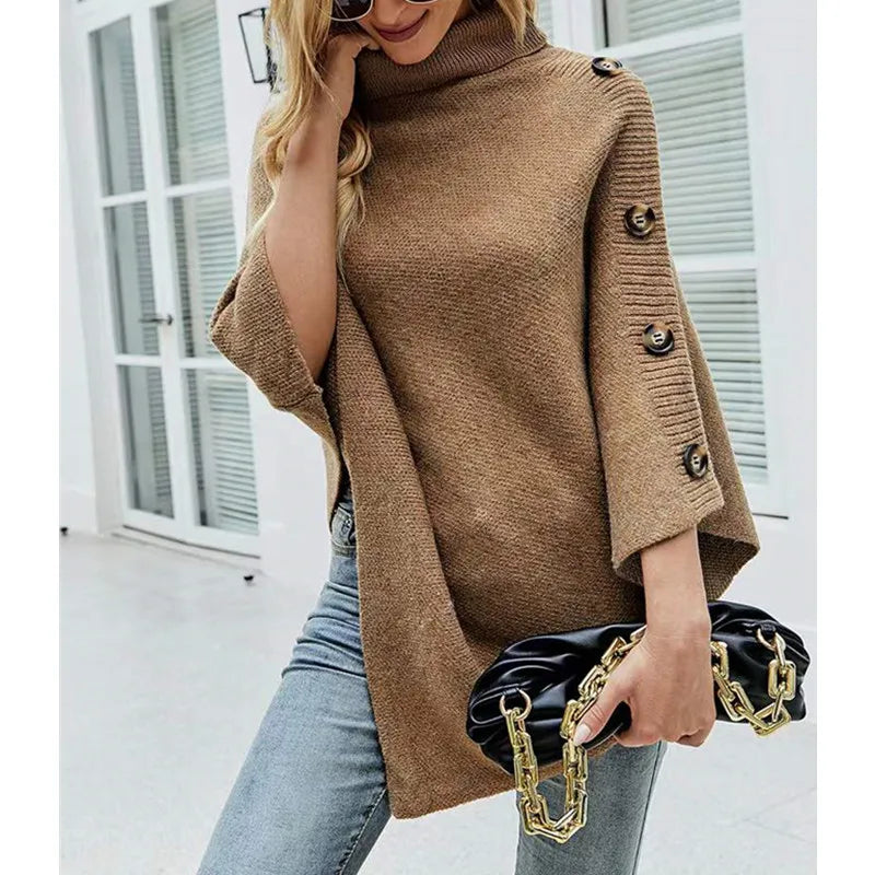 Autumn Winter Turtleneck Loose Pullover Shawl Long Casual Sweater