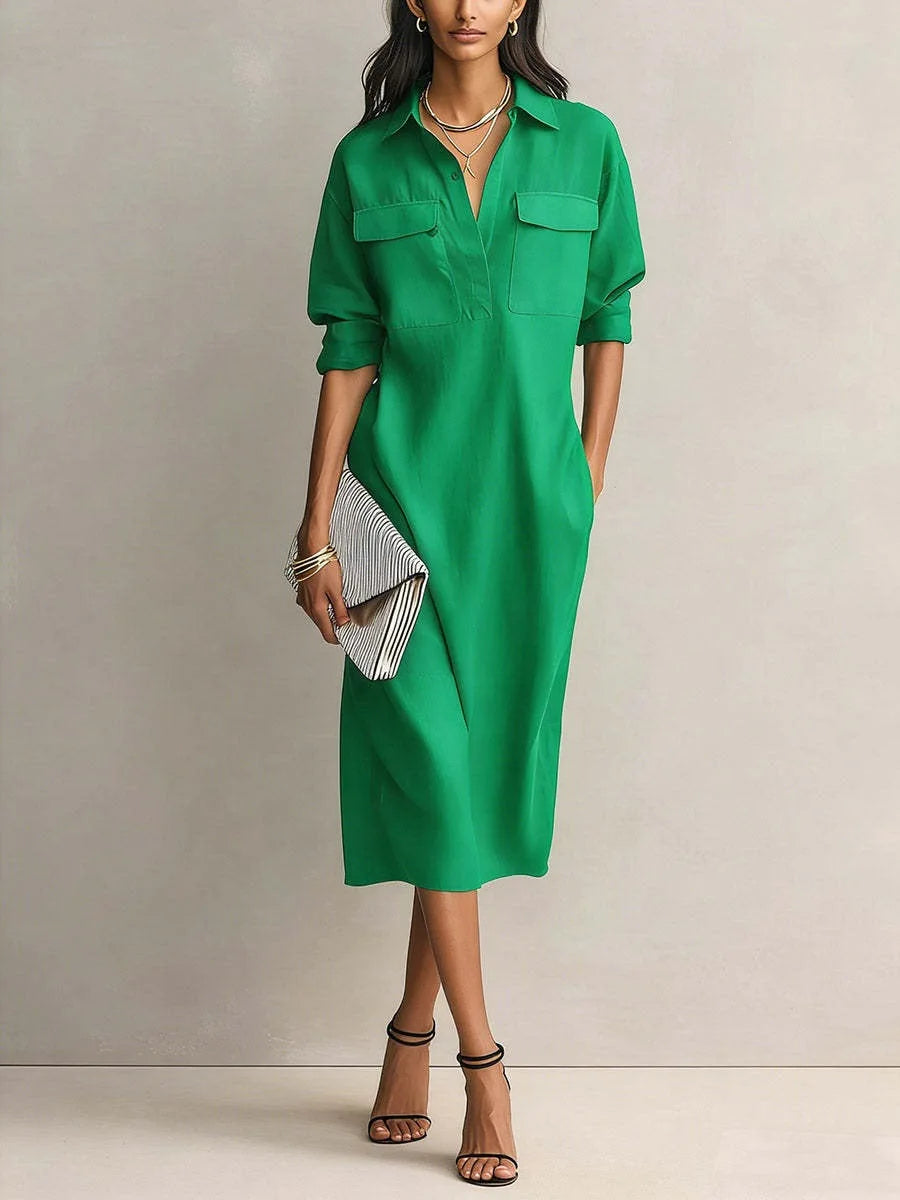 Cotton Linen Slim casual Mid Dress