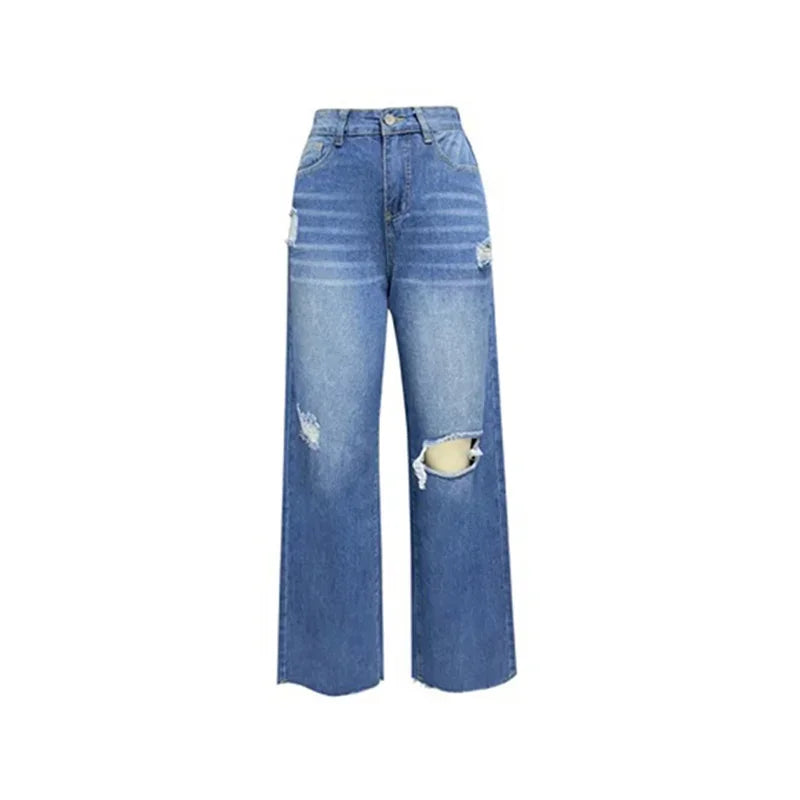 Knee Broken Holes Trend Straight Jeans