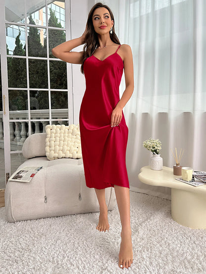 Spaghetti Strap V Neck Elegant Luxury Breathable Loungewear Nightdress