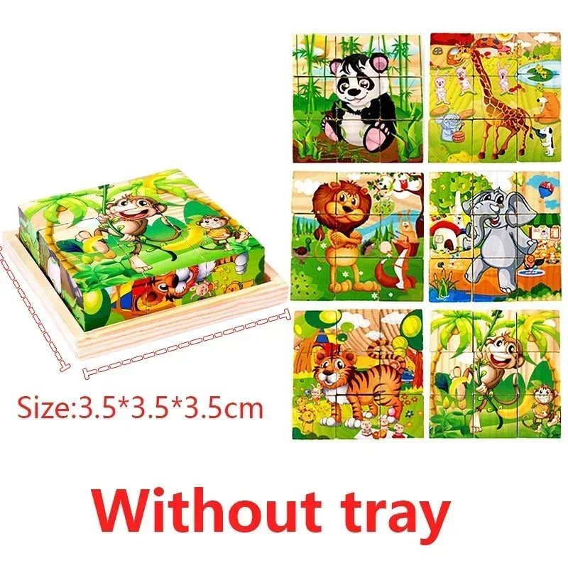 3D cube Wooden puzzle nine pieces six-sided wooden block tray