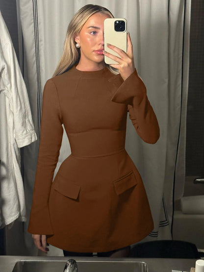 Dulzura Long Sleeves Zipper Bodycon Mini Dress