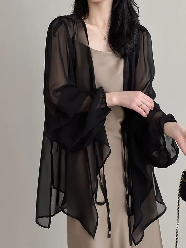 Loose Long Sleeve Open Stitch Korean Chiffon blouse