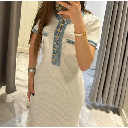 Maxi Dress Chic O-neck Short Sleeve Dress