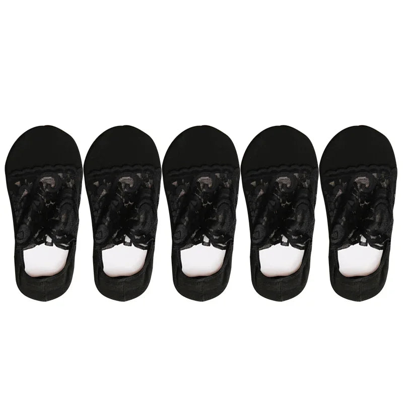 5 Pairs/Lot Lace Invisible Transparent No-Show Ankle Short