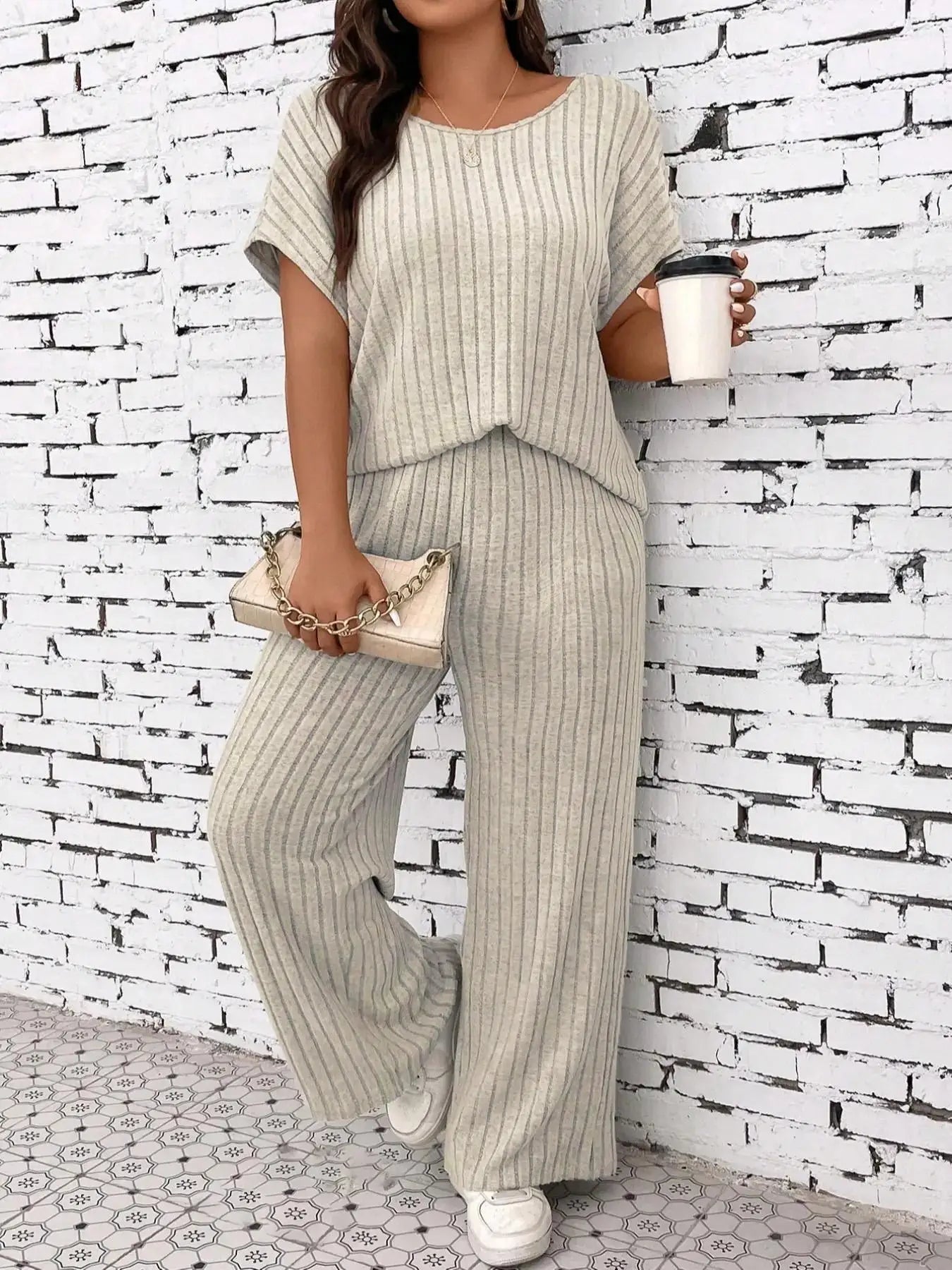 Plus Size Short Sleeve T-shirt & Straight Leg Set