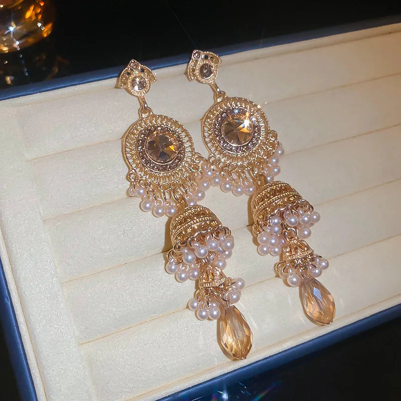 Vintage Blue Water Drop Crystal Clips Earrings