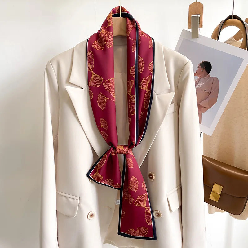 50 Color Silk Feel Scarf Luxury Long Narrow Small Silk Scarves Shawl