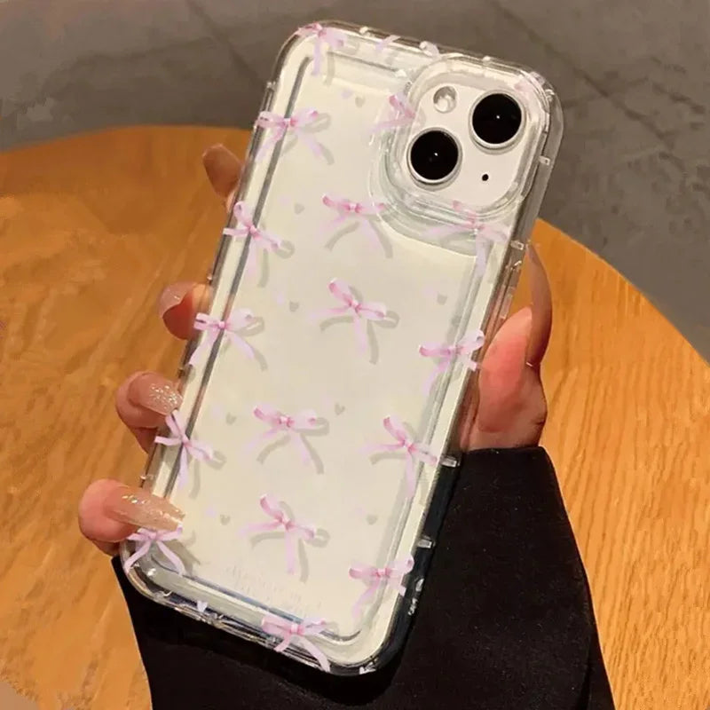 Cute Pink Heart Bow Phone Clear Case