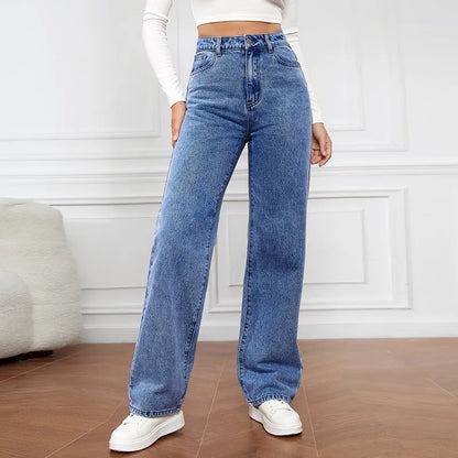 High Waist Slim Fit Straight Leg Slimming Long Jeans