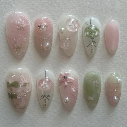 24pcs/Box Long Coffin False Nails Art Rose with Glue Wearable Jelly Nails