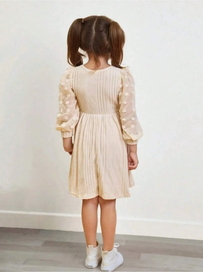 French elegant polka dot velvet lace patchwork lantern bubble sleeve long sleeved dress