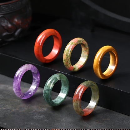 1 Pc Natural Stone Jade Crystal Agate Obsidian Fengshui Lucky Rings