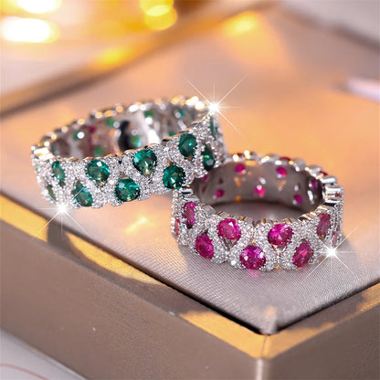 Green Crystal Round Stone Rose Red Zircon Rings