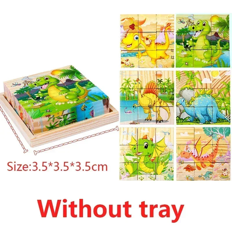 3D cube Wooden puzzle nine pieces six-sided wooden block tray