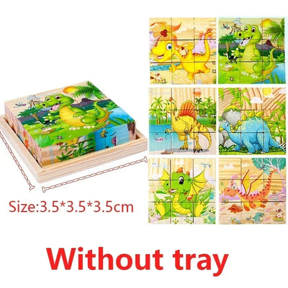 3D cube Wooden puzzle nine pieces six-sided wooden block tray