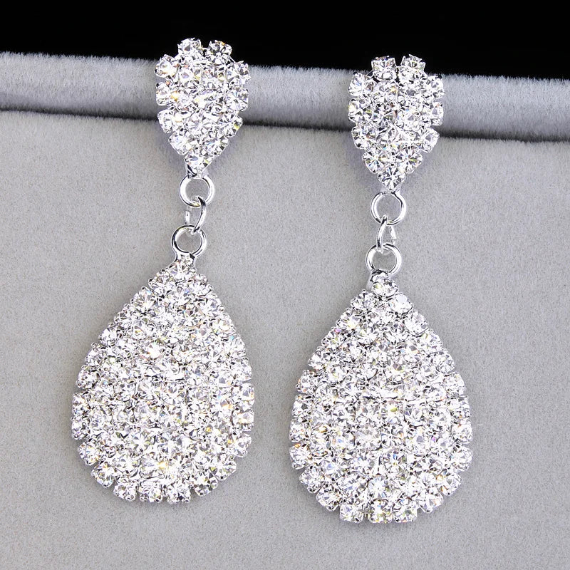 Gold Bridal Drop Simulated Pearl Crystal Statement Earrings