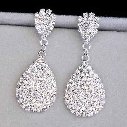 Gold Bridal Drop Simulated Pearl Crystal Statement Earrings