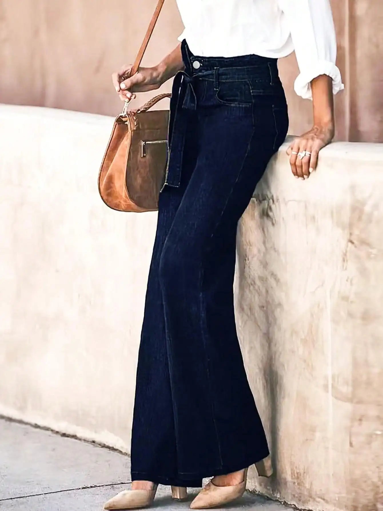 Wide Leg Denim Jeans with Belt