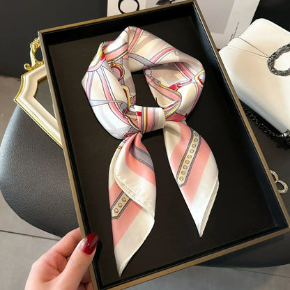 Luxury Silk Square Scarf Soft Satin Horse Hairband Hijab Headband Shawl