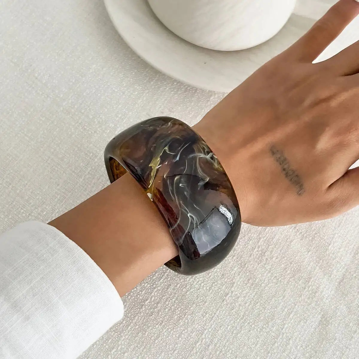 Vintage Geometry Resin Acrylic Thick Wide Bracelets
