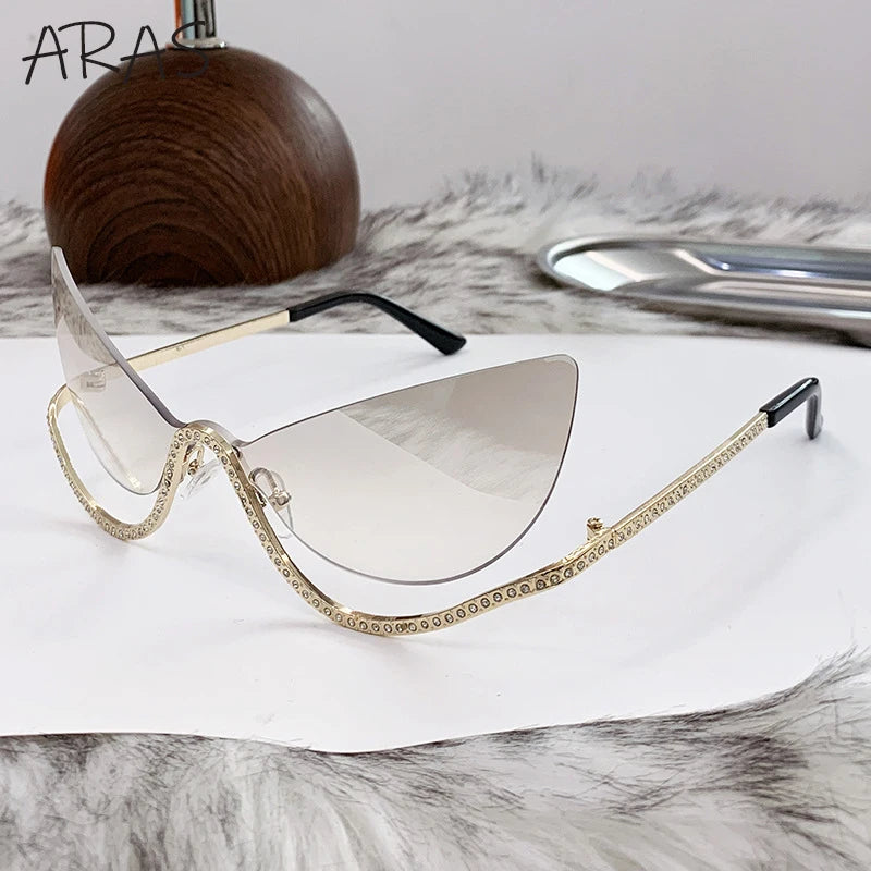 Sexy Cat Eye Rimless Luxury Brand Rhinestone Sun Glasses