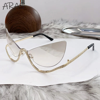 Sexy Cat Eye Rimless Luxury Brand Rhinestone Sun Glasses