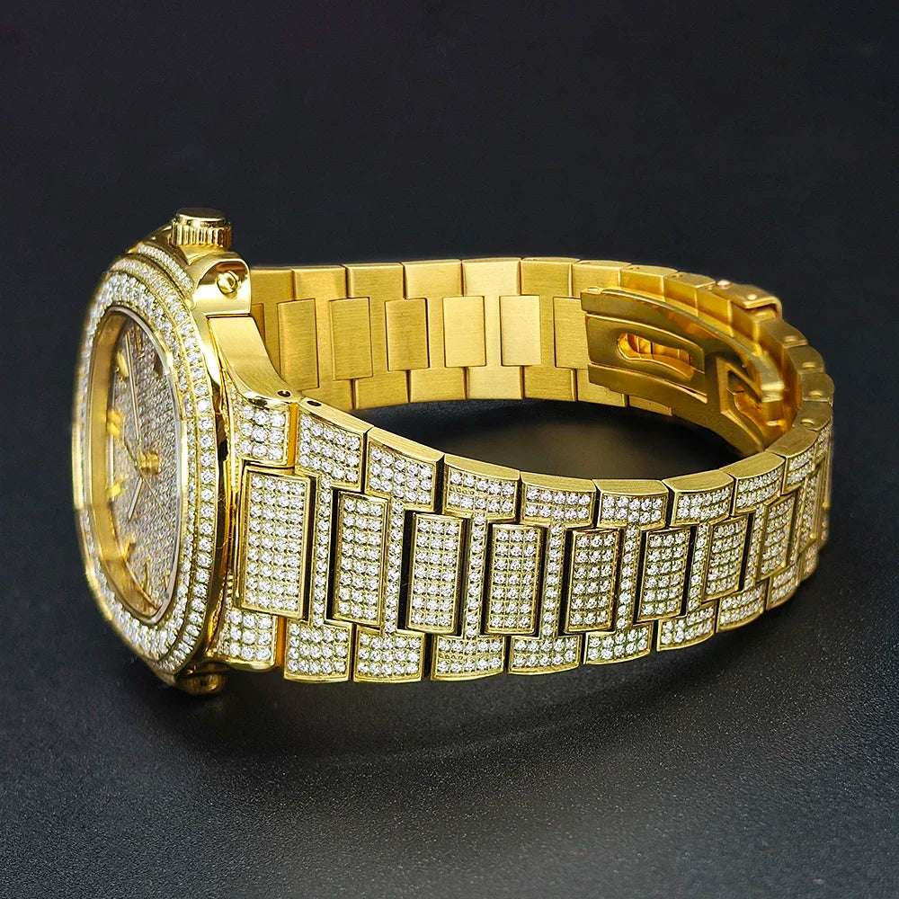 Luxury Diamond Sapphire Glass Steel Mechanical Movement  Wristwatch