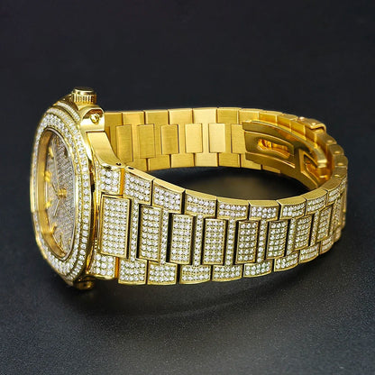 Luxury Diamond Sapphire Glass Steel Mechanical Movement  Wristwatch