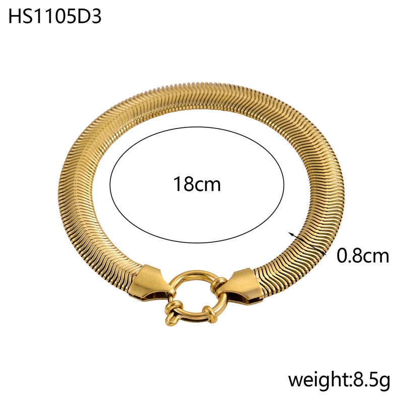 Stainless Steel Thick Simple Chunky Chain Layered Gold Bracelet Set