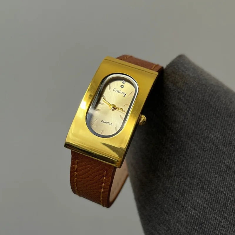 Vintage Rectangular Luxury Quartz Wristwatch