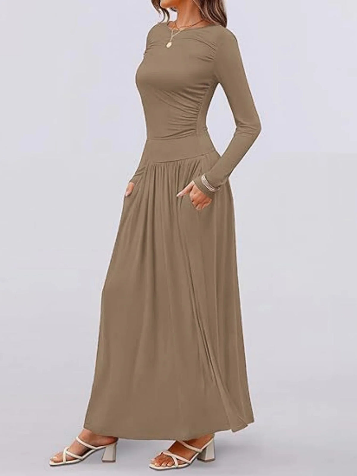 Long Sleeve Maxi Fit Ruched Casual Wear Dress