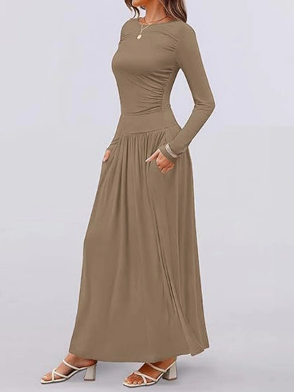 Long Sleeve Maxi Fit Ruched Casual Wear Dress