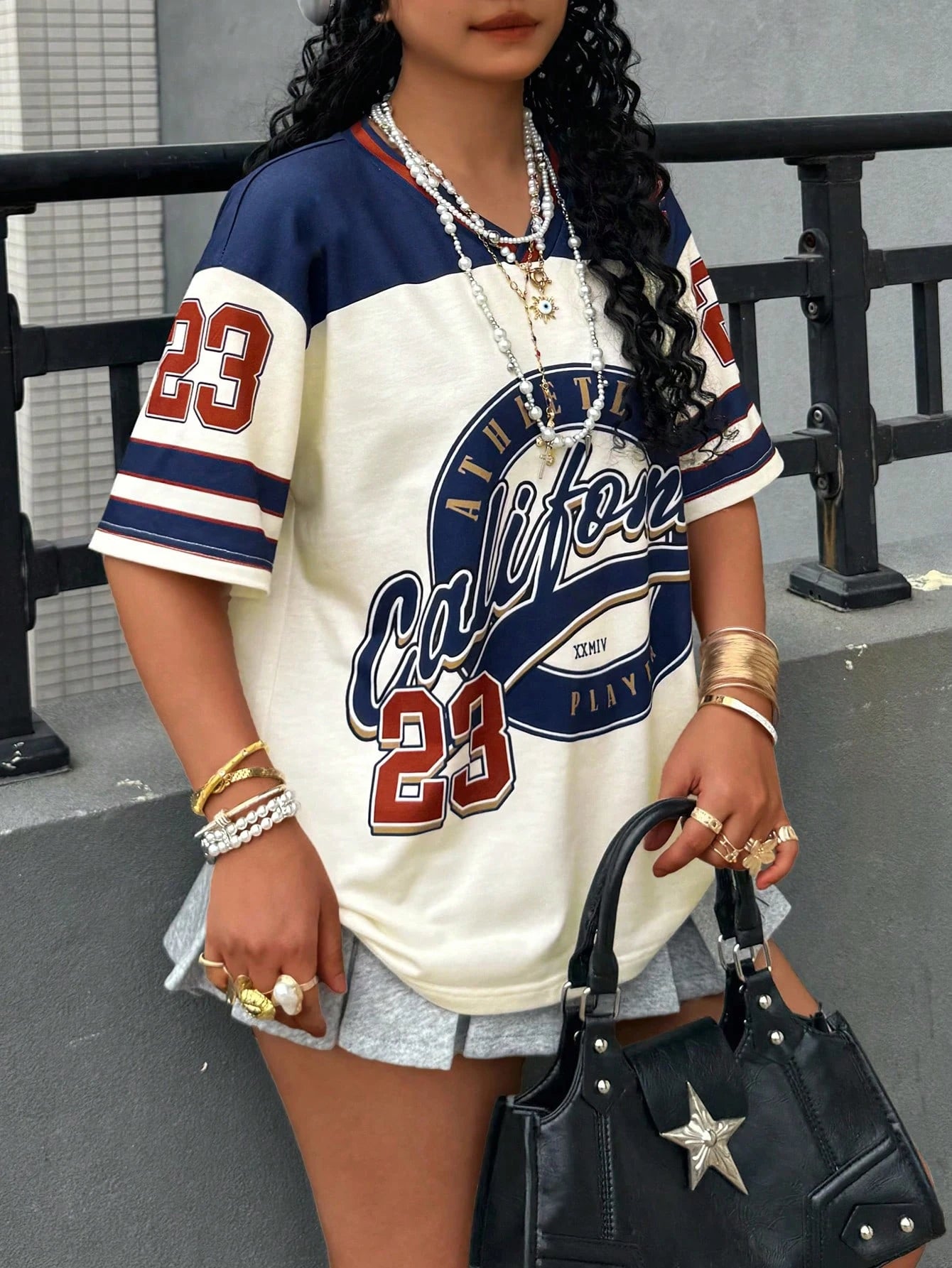 California 23 Printed Letter Jersey T-Shirt