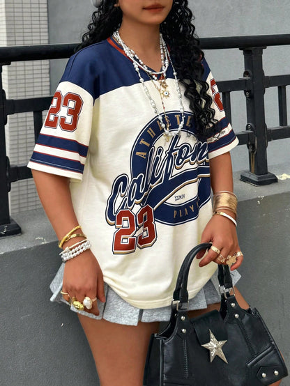 California 23 Printed Letter Jersey T-Shirt