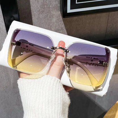 Letters Anti Strong Light Vintage Rimless Sunglasses