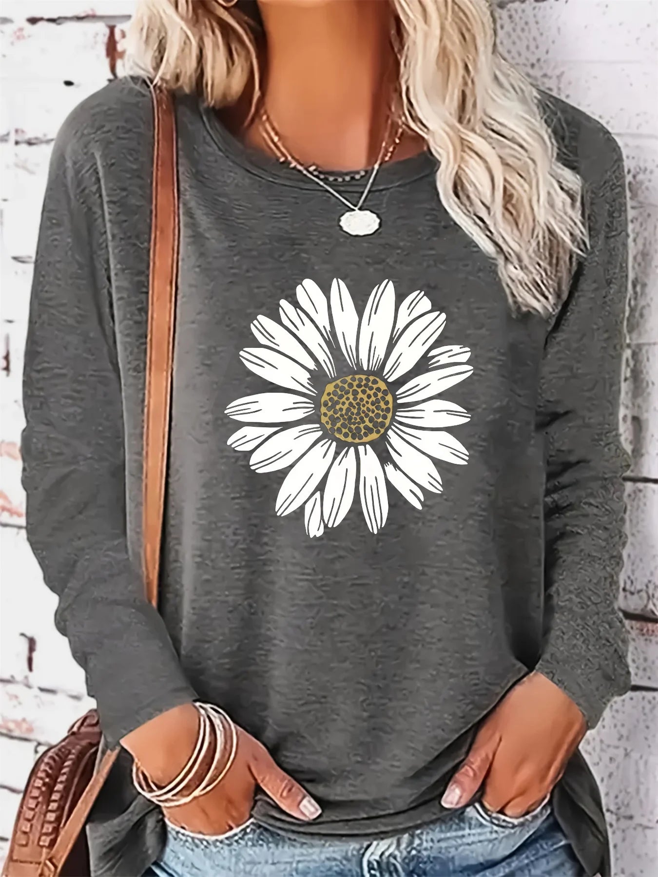 100% pure cotton loose sunflower long sleeved T-shirt