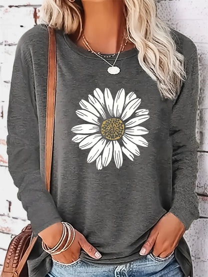 100% pure cotton loose sunflower long sleeved T-shirt