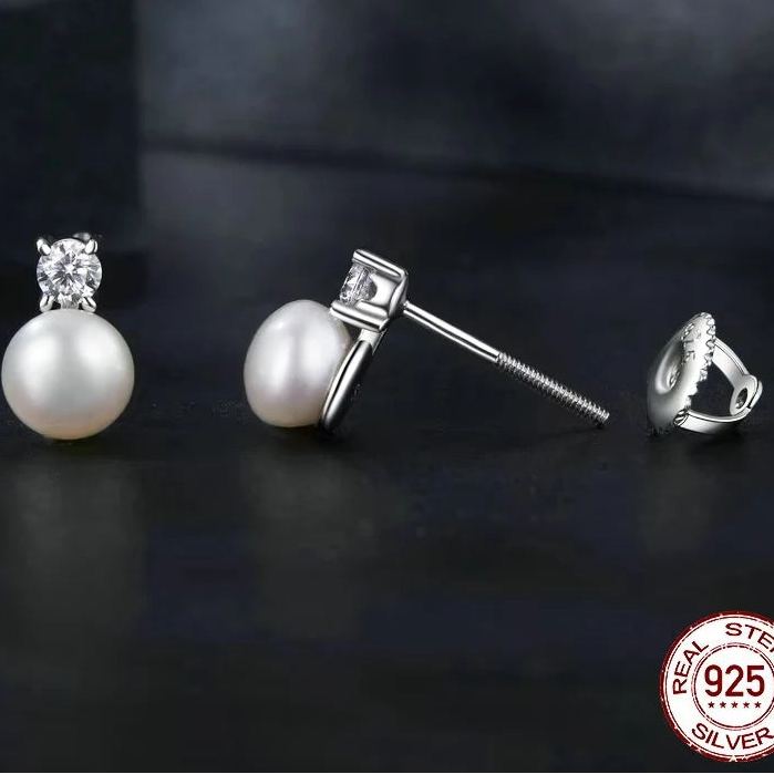 DANA 925 Sterling Silver Freshwater Pearl Stud Earrings