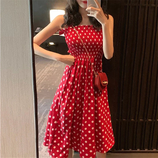 Polka Dot Elegant Sleeveless Chiffon Long Dress