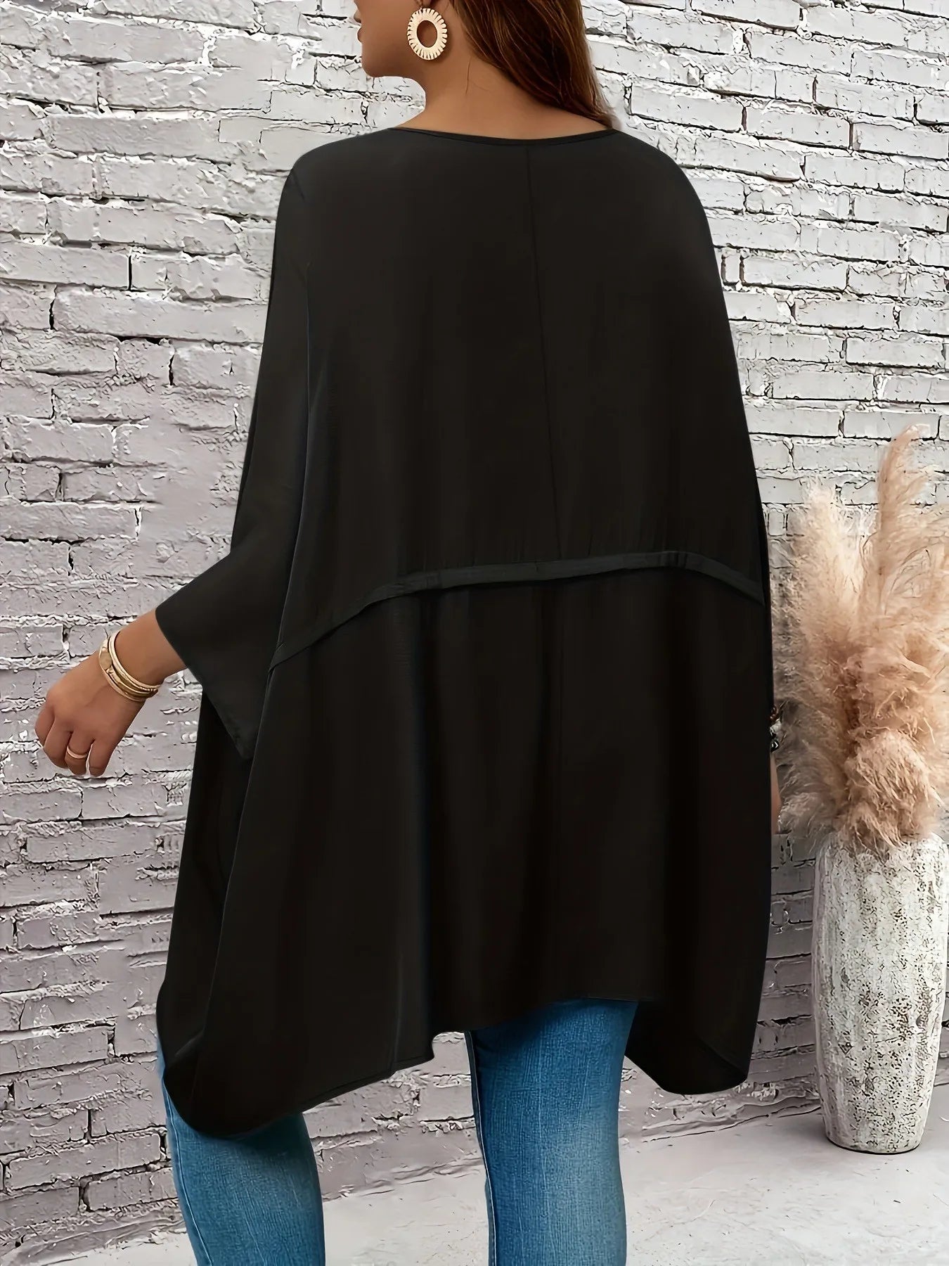Plus-size loose crew-neck batwing sleeve Top