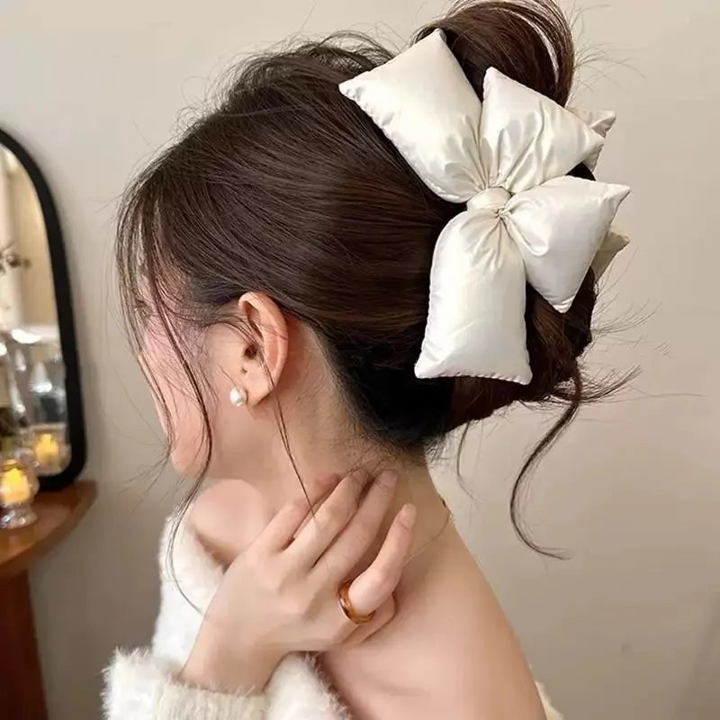 Black Leather Statement Bow Hair Clip